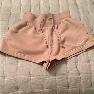 Nike Women's Tan Athletic Shorts with White Logo